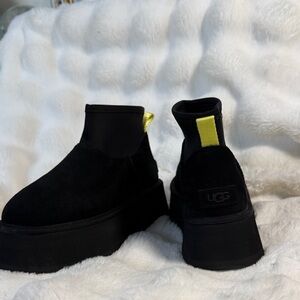 UGG Black Platform Ankle Boots with Yellow Accent
